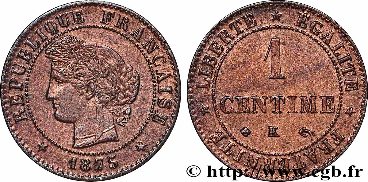 1 centime Cérès 1875 Bordeaux F.104/5 SUP60 