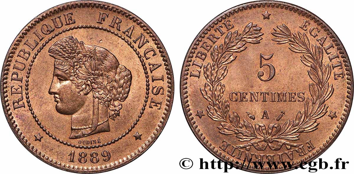 5 centimes Cérès 1889 Paris F.118/31 SUP62 