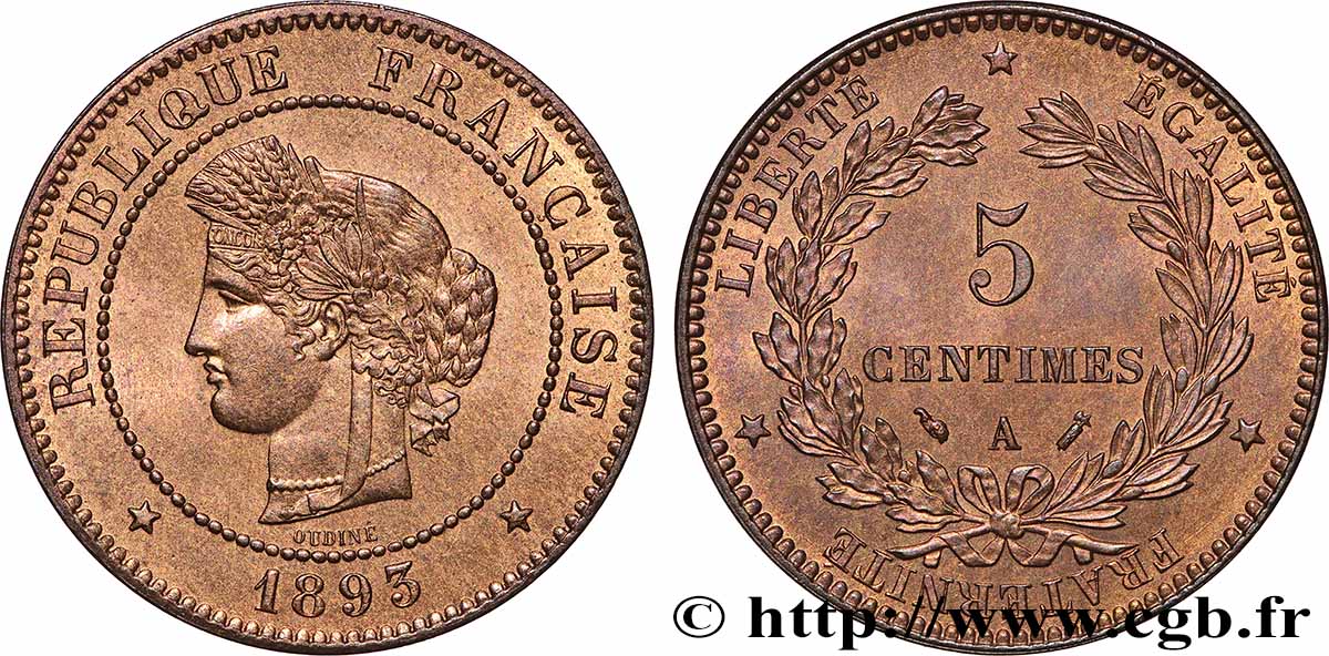 5 centimes Cérès 1893 Paris F.118/35 SPL64 