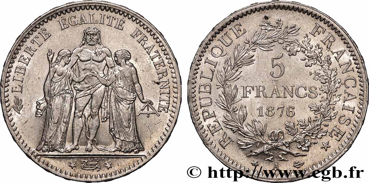 5 francs Hercule 1876 Paris F.334/17 SUP62 