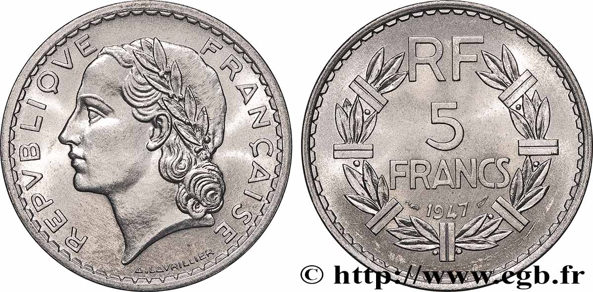5 francs Lavrillier, aluminium 1947  F.339/9 FDC65 