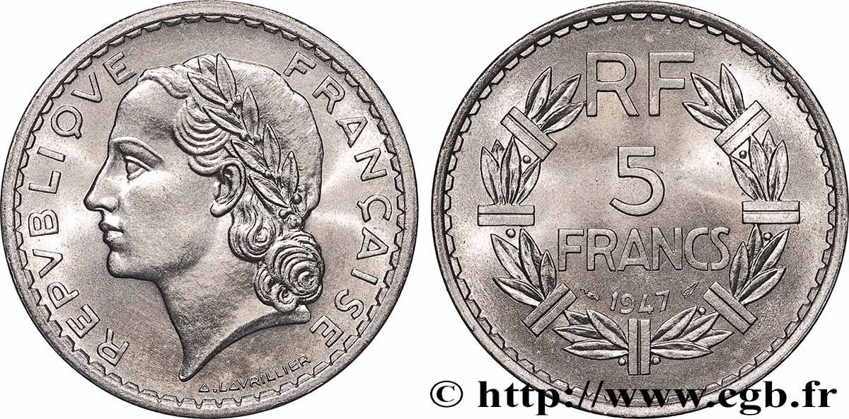 5 francs Lavrillier, aluminium 1947  F.339/9 FDC65 