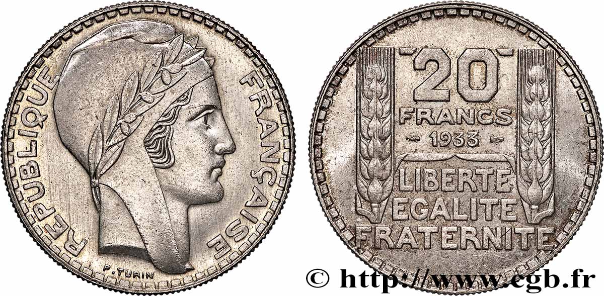 20 francs Turin, rameaux courts 1933  F.400/4 EBC62 