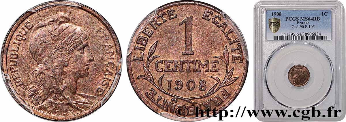 1 centime Daniel-Dupuis 1908 Paris F.105/10 MS64 PCGS