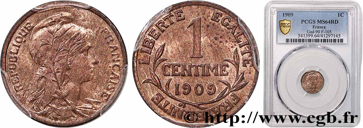 1 centime Daniel-Dupuis 1909 Paris F.105/11 MS64 PCGS