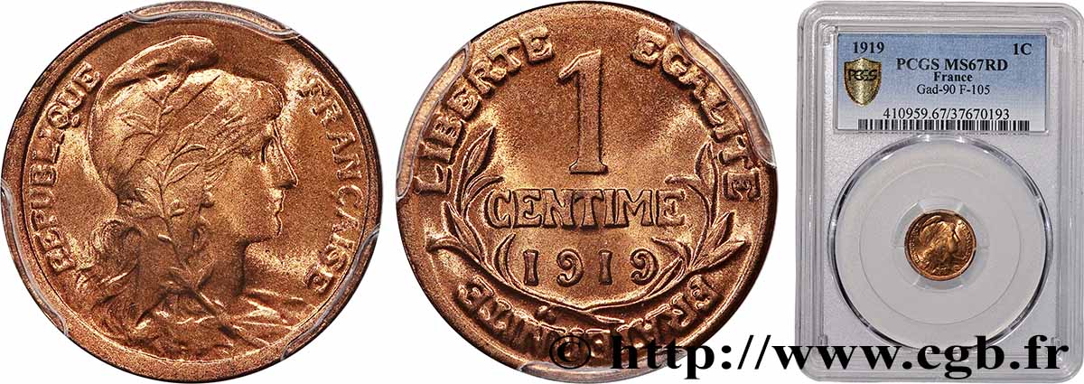 1 centime Daniel-Dupuis 1919 Paris F.105/18 MS67 PCGS