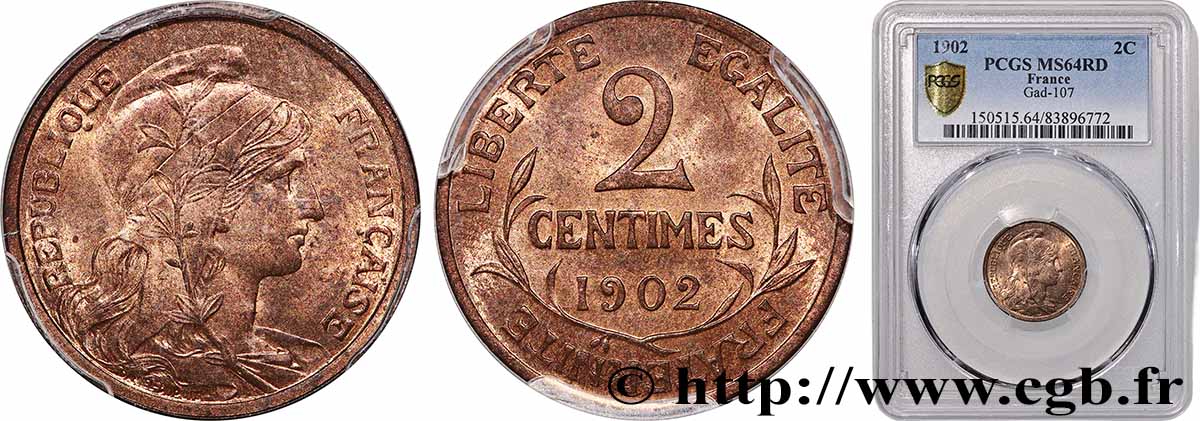 2 centimes Daniel-Dupuis 1902 Paris F.110/7 MS64 PCGS