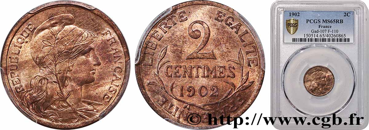 2 centimes Daniel-Dupuis 1902 Paris F.110/7 FDC65 PCGS