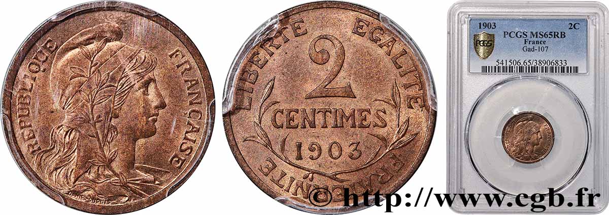 2 centimes Daniel-Dupuis 1903 Paris F.110/8 FDC65 PCGS