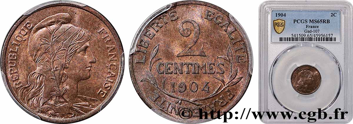 2 centimes Daniel-Dupuis 1904 Paris F.110/9 MS65 PCGS