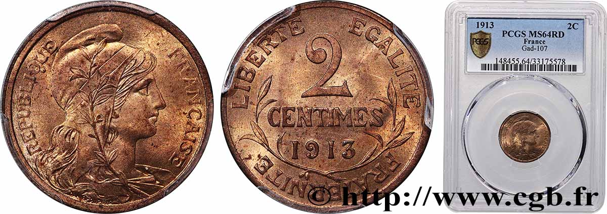 2 centimes Daniel-Dupuis 1913 Paris F.110/16 MS64 PCGS