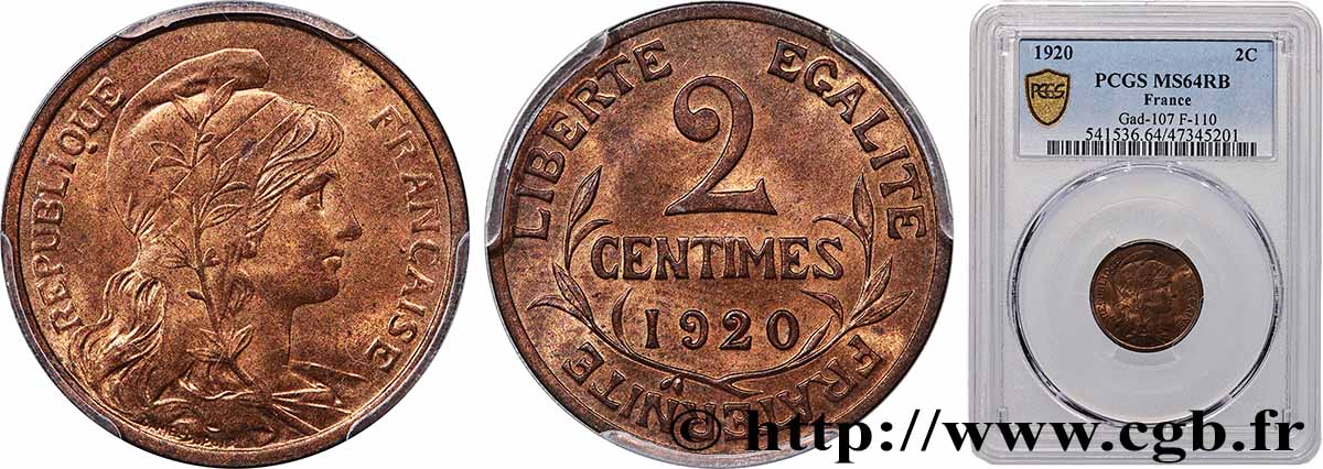 2 centimes Daniel-Dupuis 1920 Paris F.110/20 MS64 PCGS
