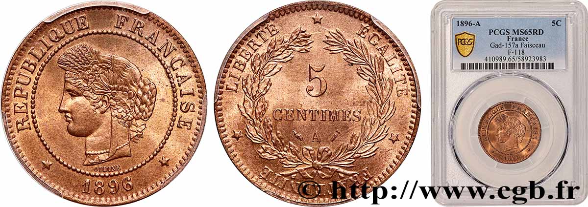 5 centimes Cérès 1896 Paris F.118/37 FDC65 PCGS