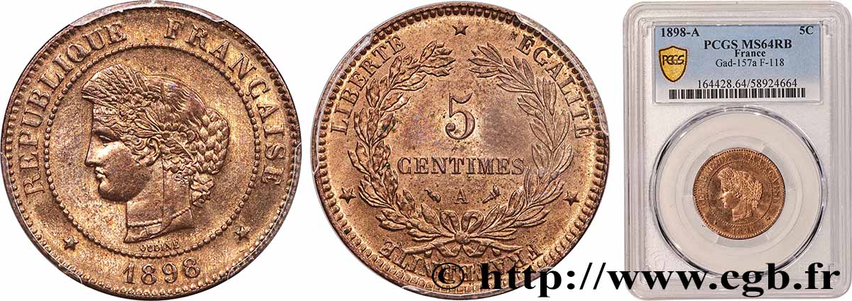 5 centimes Cérès 1898 Paris F.118/41 SPL64 PCGS