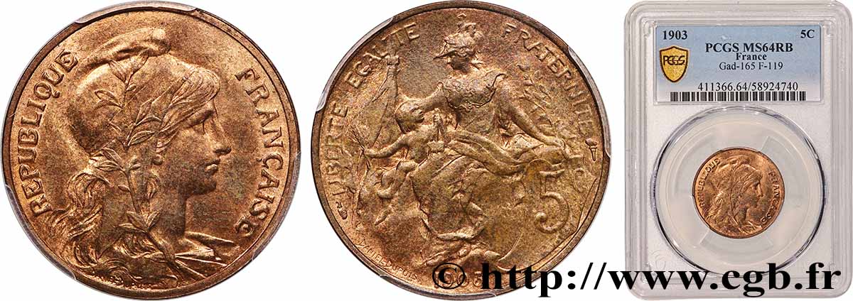5 centimes Daniel-Dupuis 1903  F.119/13 SPL64 PCGS