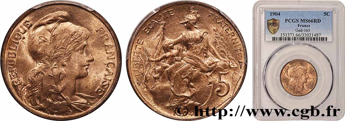 5 centimes Daniel-Dupuis 1904  F.119/14 FDC66 PCGS