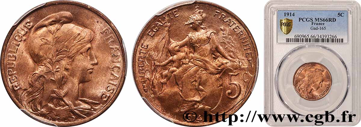 5 centimes Daniel-Dupuis 1914  F.119/26 FDC66 PCGS