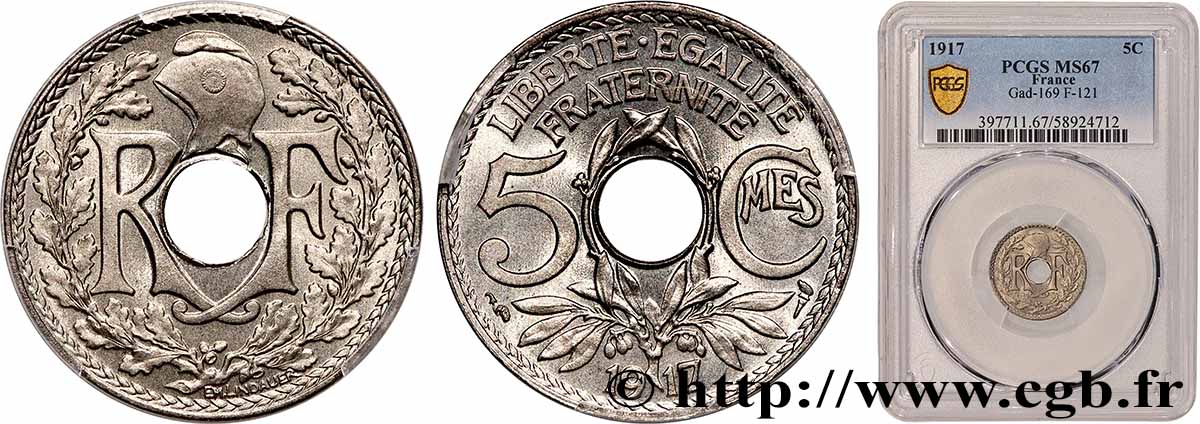 5 centimes Lindauer, grand module 1917 Paris F.121/1 FDC67 PCGS