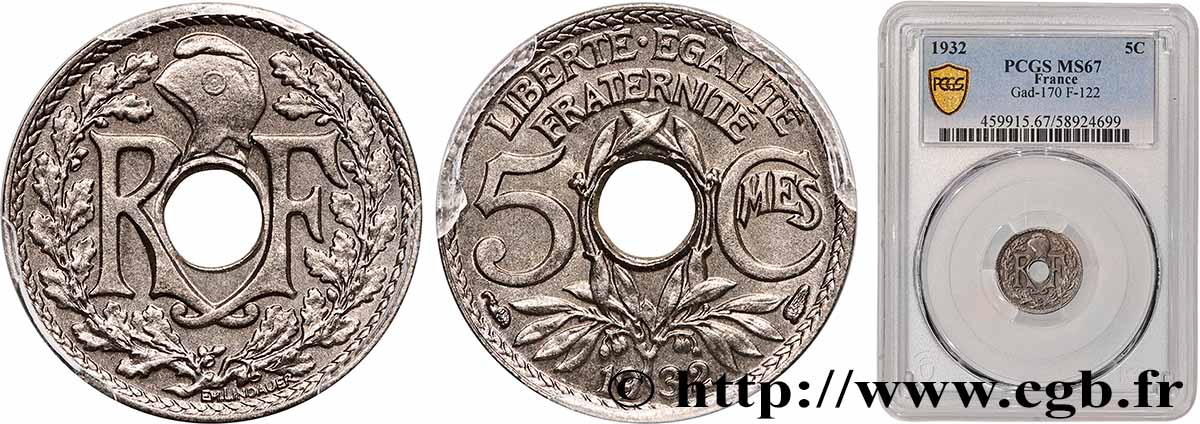 5 centimes Lindauer, petit module 1932 Paris F.122/15 FDC67 PCGS