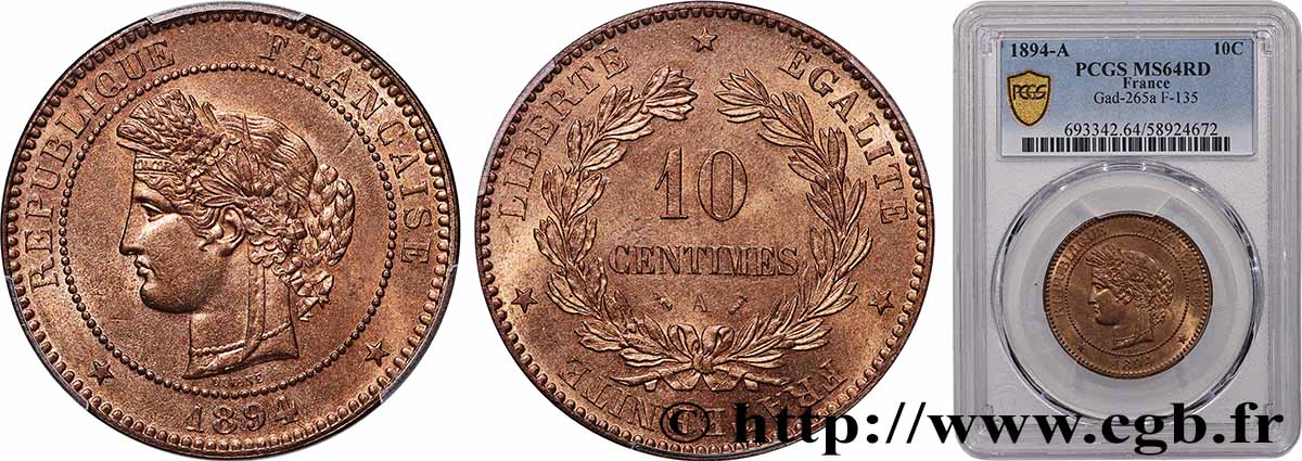 10 centimes Cérès 1894 Paris F.135/39 MS64 PCGS