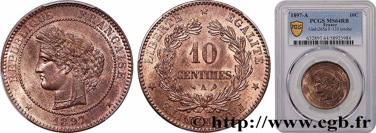 10 centimes Cérès 1897 Paris F.135/44 SPL64 PCGS