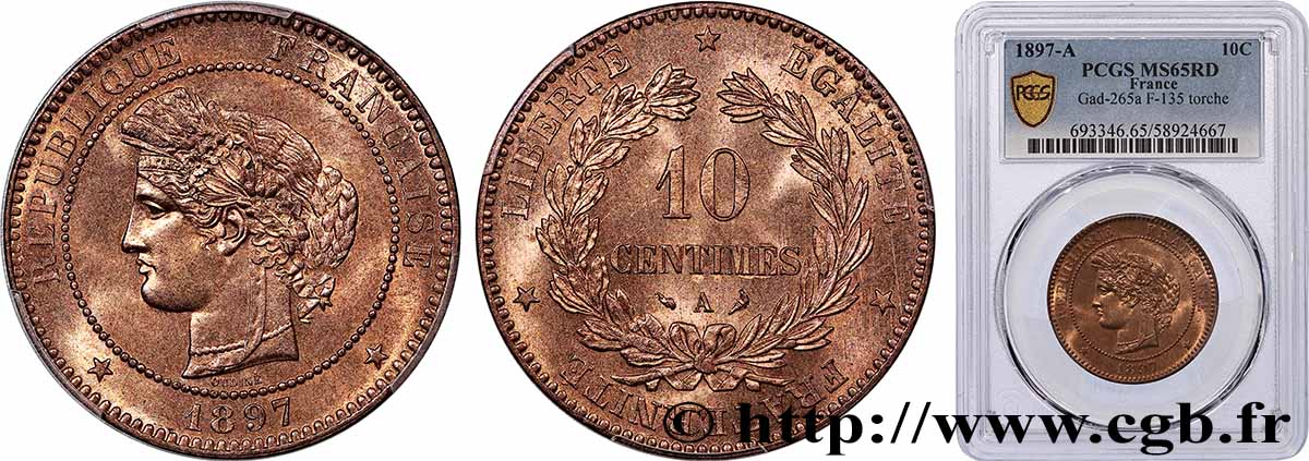 10 centimes Cérès 1897 Paris F.135/44 FDC65 PCGS