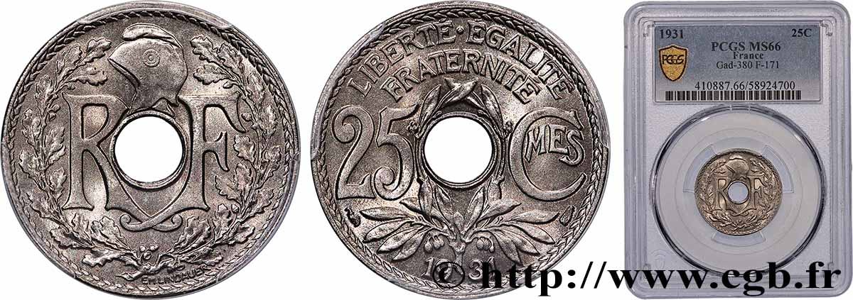 25 centimes Lindauer 1931  F.171/15 FDC66 PCGS