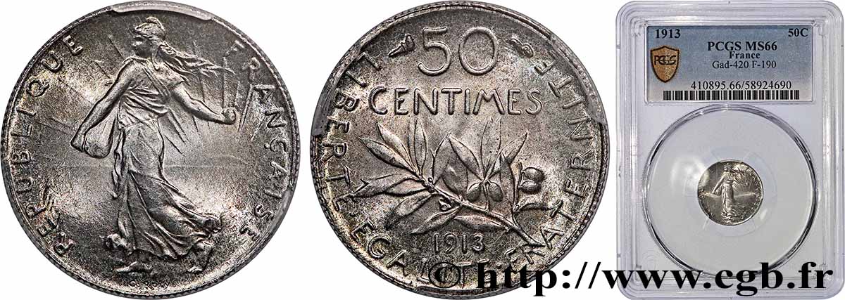 50 centimes Semeuse 1913 Paris F.190/20 FDC66 PCGS