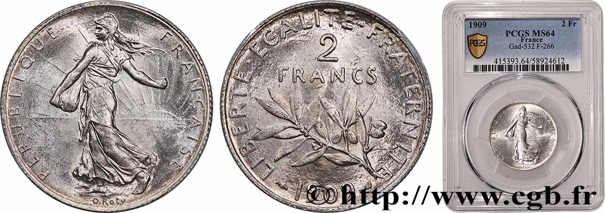2 francs Semeuse 1909  F.266/11 SPL64 PCGS