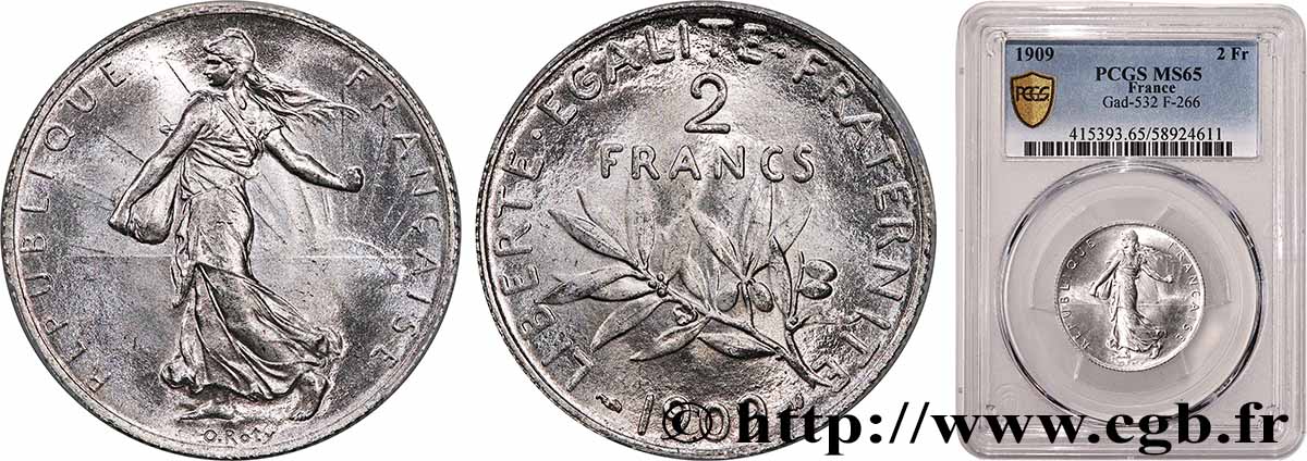 2 francs Semeuse 1909  F.266/11 FDC65 PCGS