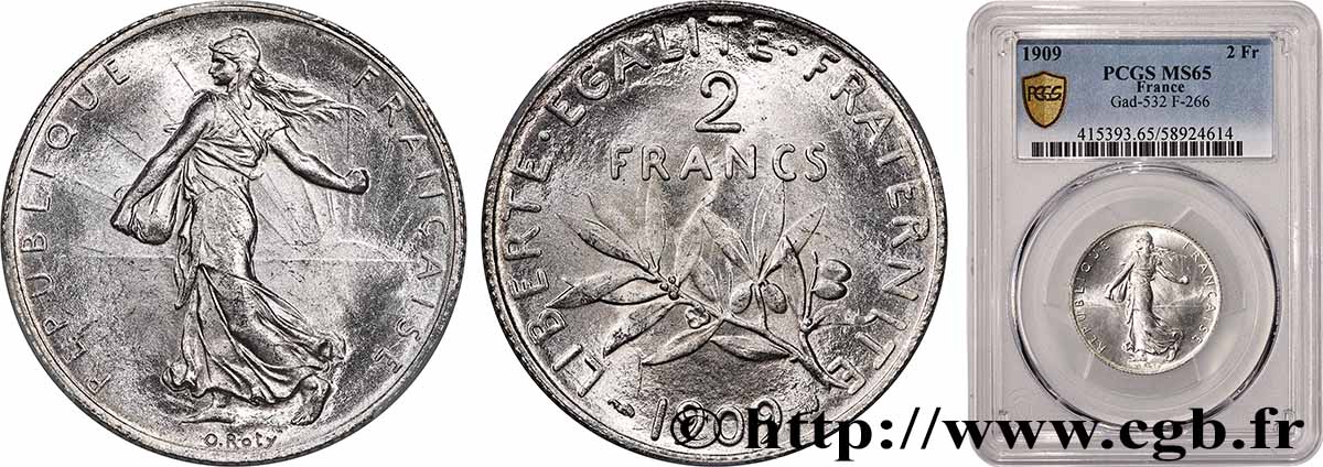 2 francs Semeuse 1909  F.266/11 FDC65 PCGS