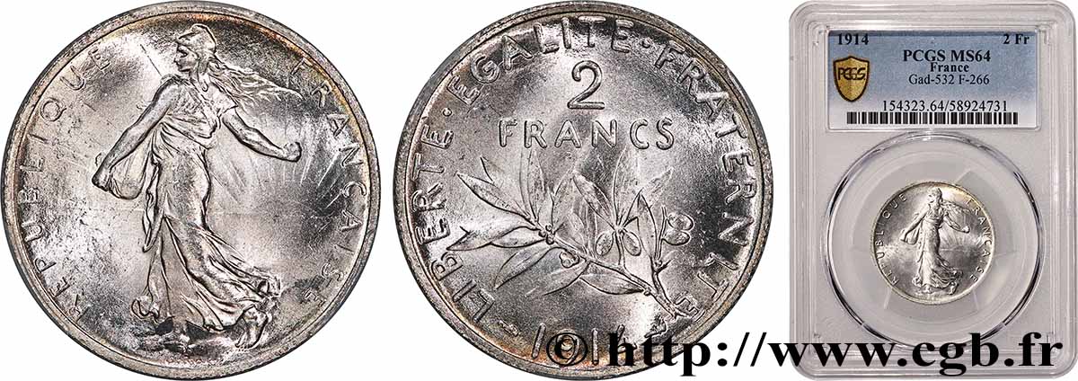 2 francs Semeuse 1914  F.266/15 SPL64 PCGS