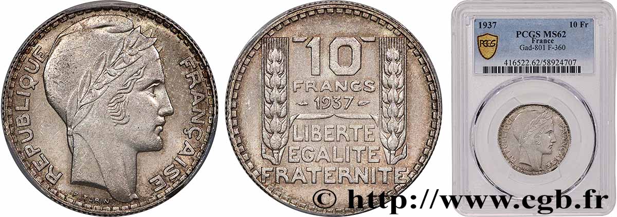 10 francs Turin 1937  F.360/8 SUP62 PCGS