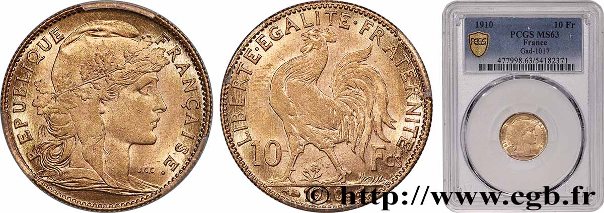 10 francs Coq 1910 Paris F.509/11 MS63 PCGS
