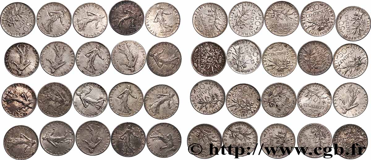 Lot de 20 pièces de 50 centimes Semeuse n.d. s.l. F.190/- AB/SUP 