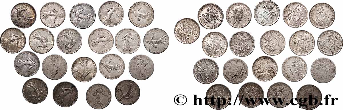Lot de 20 pièces de 50 centimes Semeuse n.d. s.l. F.190/- G/AU 