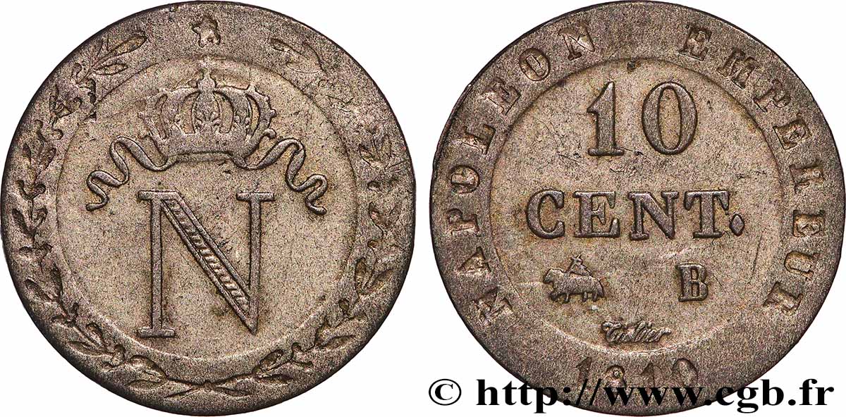 10 cent. à l&nbsp;N couronnée 1810 Rouen F.130/20 TTB+ 