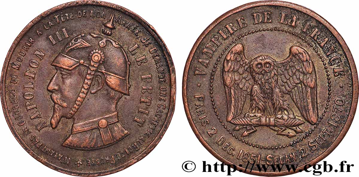 Médaille satirique Cu 32, type C “Chouette monétaire” 1870 s.l. Schw.C2b  TTB 
