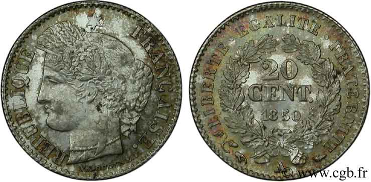 20 centimes Cérès, IIe République 1850 Paris F.146/2 MS64 