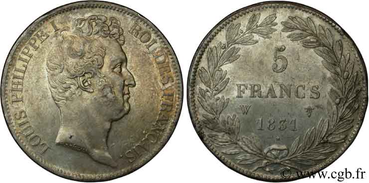 5 francs type Tiolier avec le I, tranche en creux 1831 Lille F.315/27 SUP55 