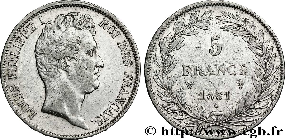 5 francs type Tiolier avec le I, tranche en creux 1831 Lille F.315/27 MBC45 