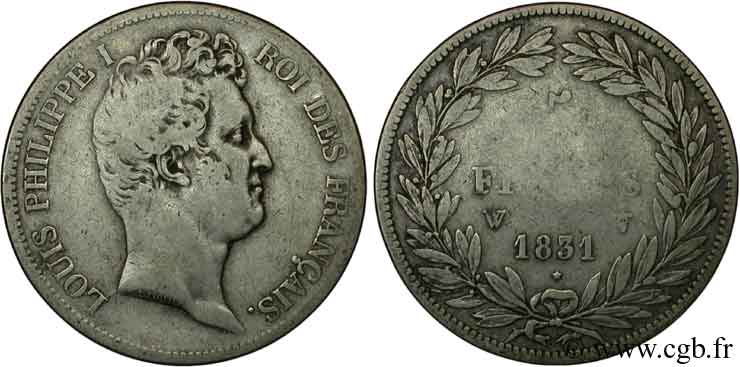 5 francs type Tiolier avec le I, tranche en creux 1831 Lille F.315/27 TB15 