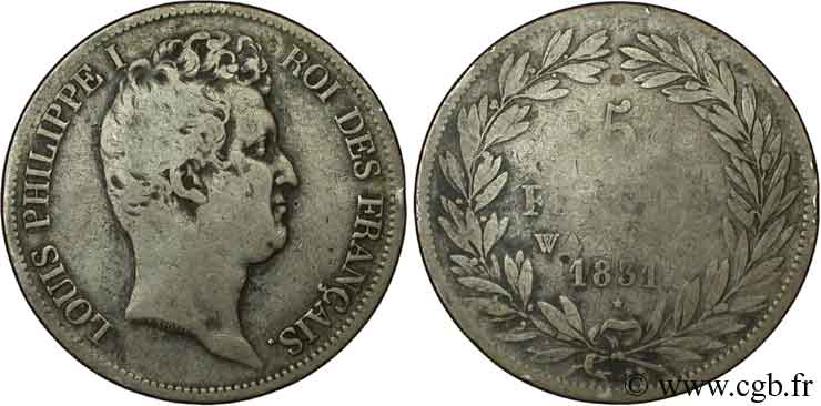 5 francs type Tiolier avec le I, tranche en creux 1831 Lille F.315/27 B12 