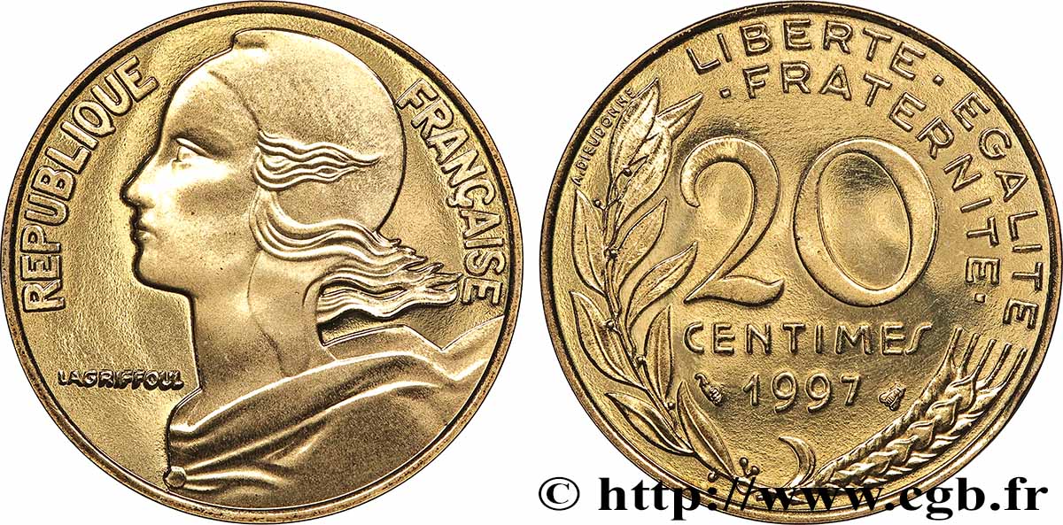 20 centimes Marianne, BE (Belle Épreuve) 1997 Pessac F.156/41 var. FDC 