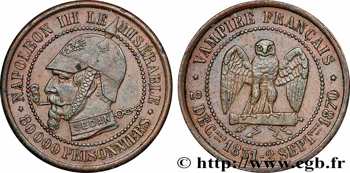 Médaille satirique Cu 27, type A “Éclairs et cigarette” 1870  Schw.A1a  SUP 