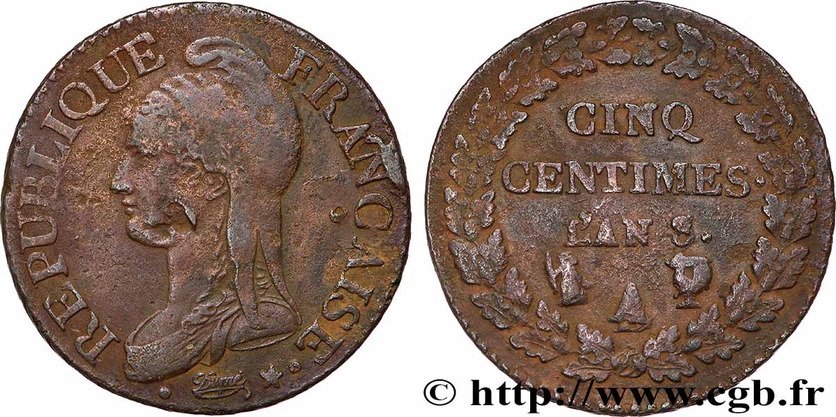 Cinq centimes Dupré, grand module 1800 Paris/Rouen F.115/95 MB 