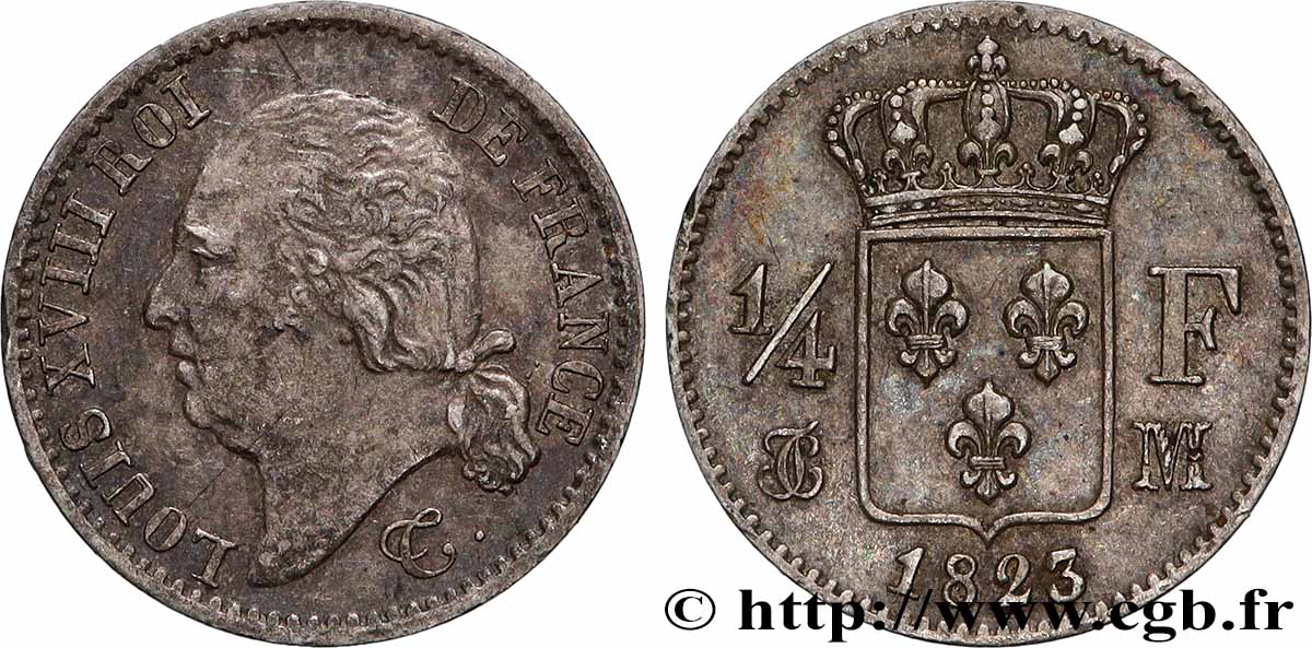 1/4 franc Louis XVIII 1823 Toulouse F.163/28 AU 