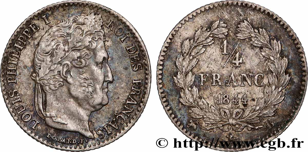 1/4 franc Louis-Philippe 1844 Rouen F.166/98 BB/MB 