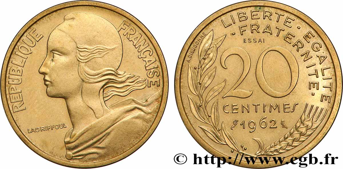 Essai de 20 centimes Marianne 1962 Paris F.156/1 SPL 