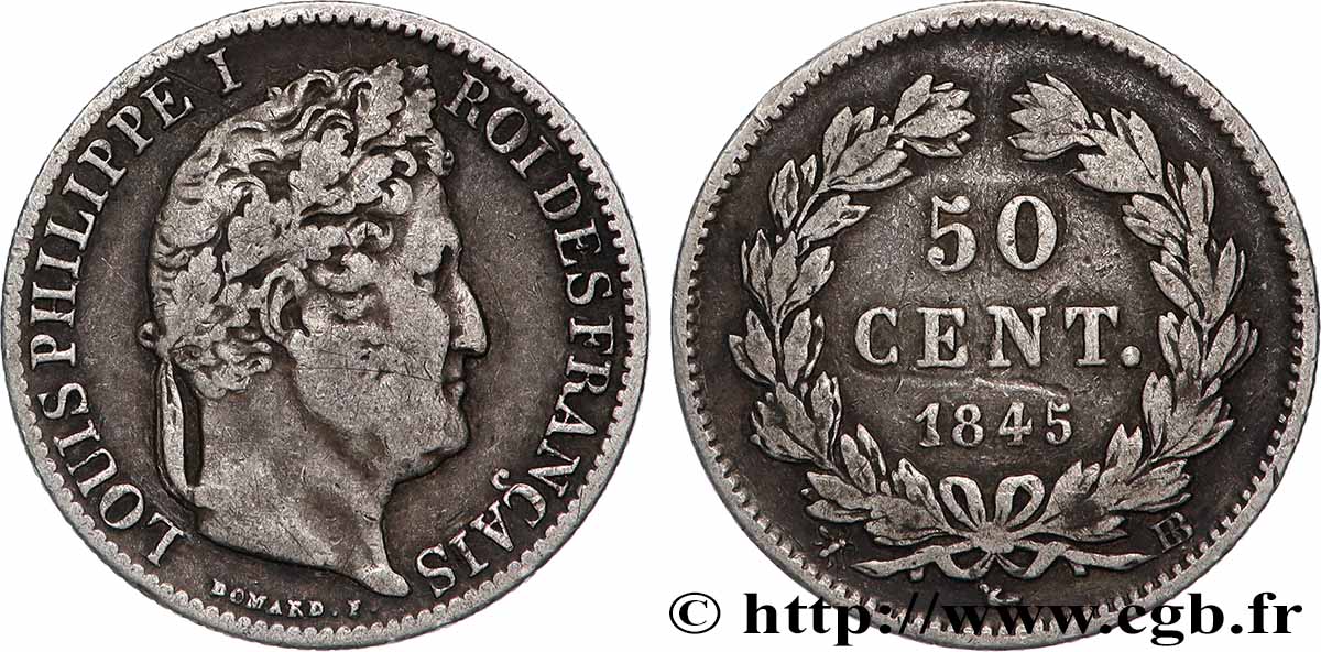50 centimes Louis-Philippe 1845 Strasbourg F.183/4 MB 